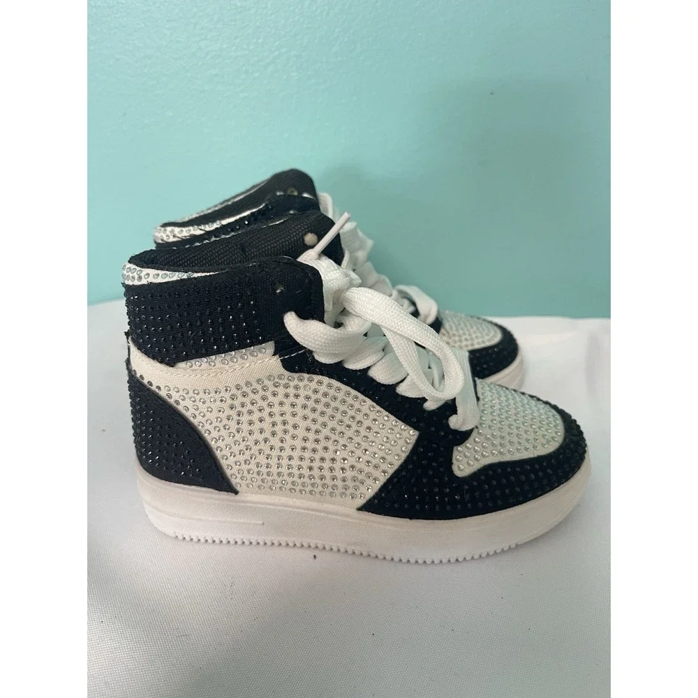 Kids High Top Sneakers Shoe‎ Lace Up Rhinestone Bling Size 9. B-1
